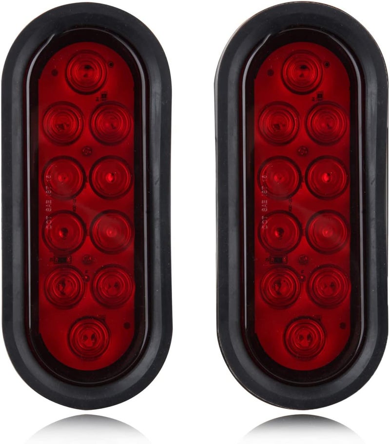 Partswcgg 6 Inch Oval LED Trailer Tail Lights 10 LED, 10Pcs Trailer Truck Brake RED 6" Oval Led Stop Turn Tail Lights Sealed Flush Mount Waterproof w/Rubber Grommets 3 Prong Wire Plug Pigtails 12V - Image 2